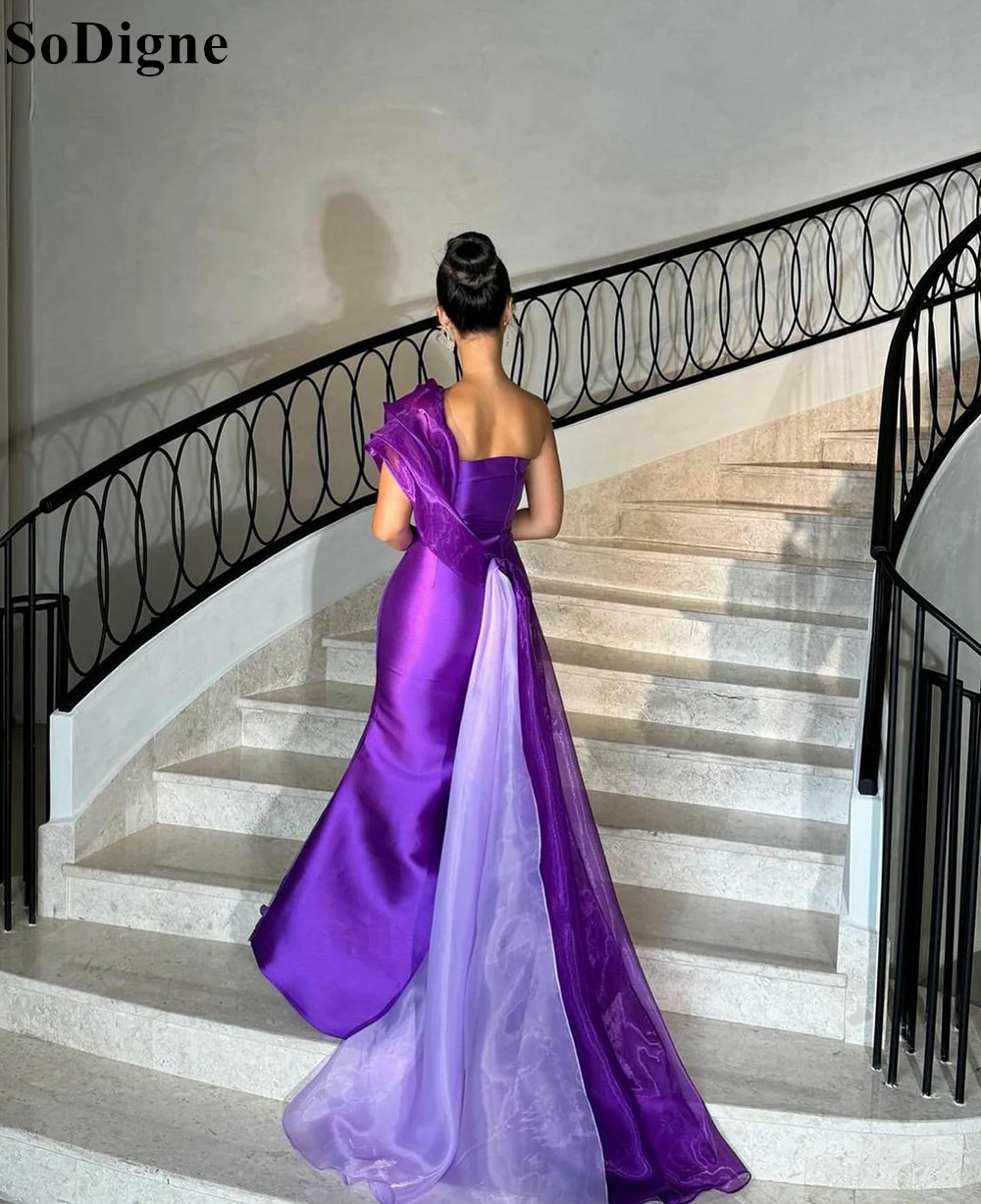 SoDigne-Vestidos De Noite De Cetim Roxo, Vestidos De Sereia De Um Ombro, Apliques Floral, Elegante Vestido De Baile De Sereia, 2021