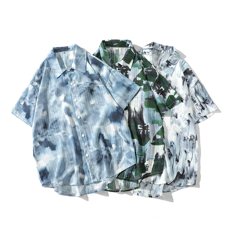 

Loose Casual Ice Silk ort Sve Men's irt Summer Faion Brand Large Size Youth ular Pointed Collar Beachwear Ha S...