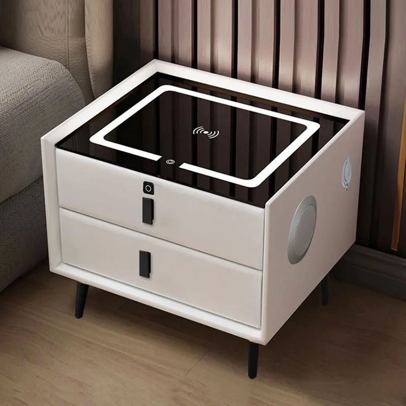 طاولة بجانب السرير ذكية حديثة مع درجين ولوح رأسي متعدد الوظائف مع ضوء لمس وشحن لاسلكي وUSB #3