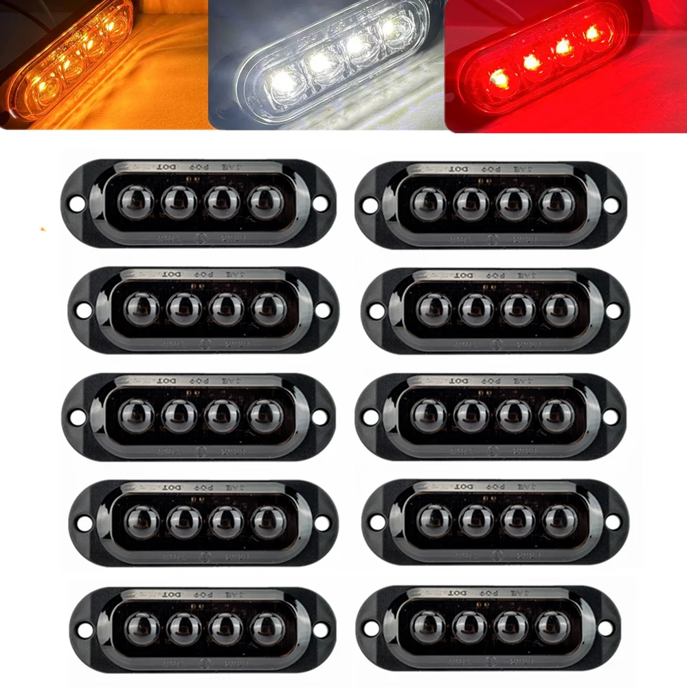 10PCS Waterproof Truck Marker Side Lights Trailer Caravan Side Clearance Marker Lights Red Yellow White Warning Lights for Car