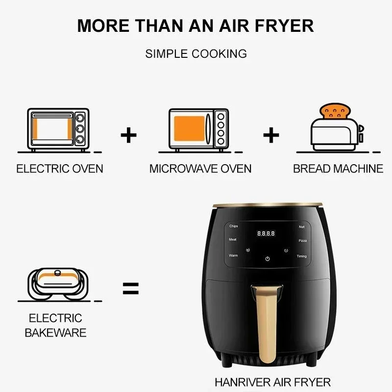 6L Air Fryer Household Cooking Tool Health Non Stick Reusable Large Capacity French Fries Machine Multi-function Electric Fryer