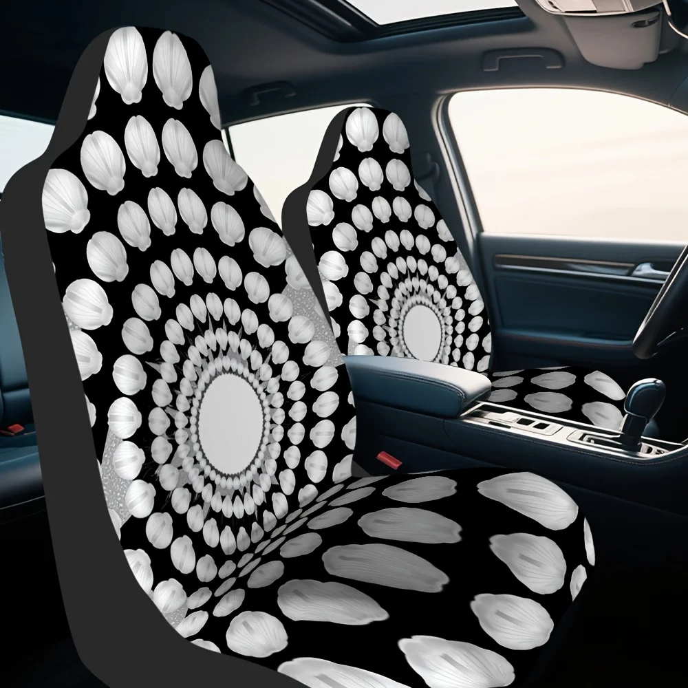 2pcs Abstract Optical Illusion Swirl Pattern Car Seat Covers - Washable & Foldable, & Design, Fit For Most Sedans & SUVs, Polyes