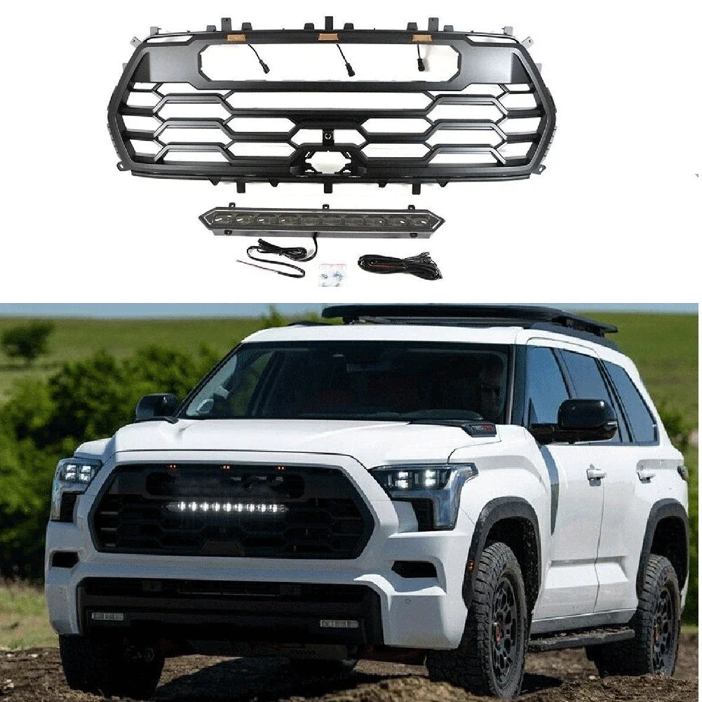 

Решетка для внедорожного пикапа 4x4, передняя решетка, модификация пикапа для Toyota SEQUOIA 2022-2025 со светодиодной подсветкой, подходит