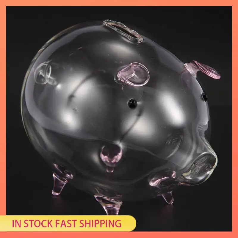 

AA05 4X поросенок копилка копилки коробка для хранения монет милый прозрачный стеклянный сувенир подарок на день рождения для детей-розовый