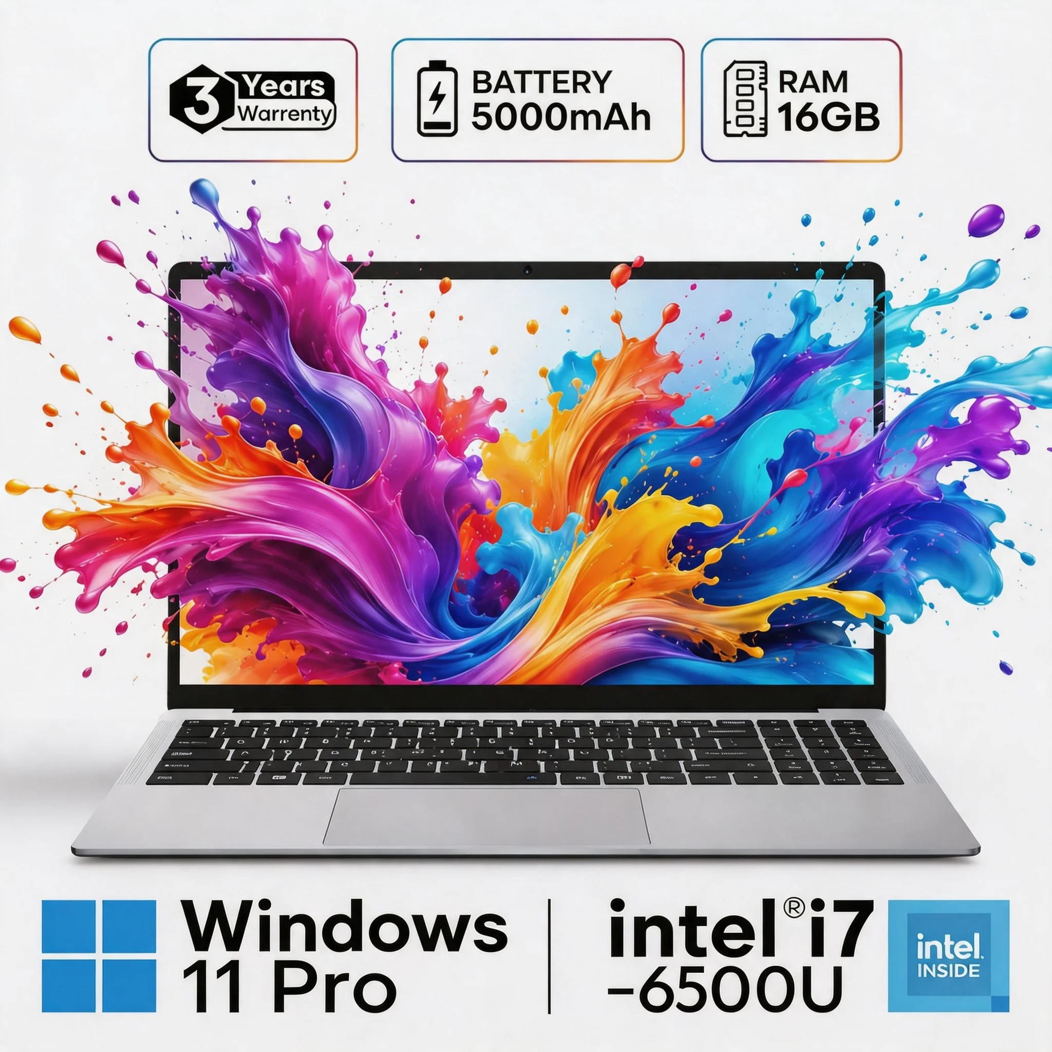 Computadora Portátil de 15.6 Pulgadas con Intel Core I7 6500U, Windows 11 Pro, 16 GB de RAM, 512 GB de SSD, Portátil con Retroiluminación para Oficina y Estudio