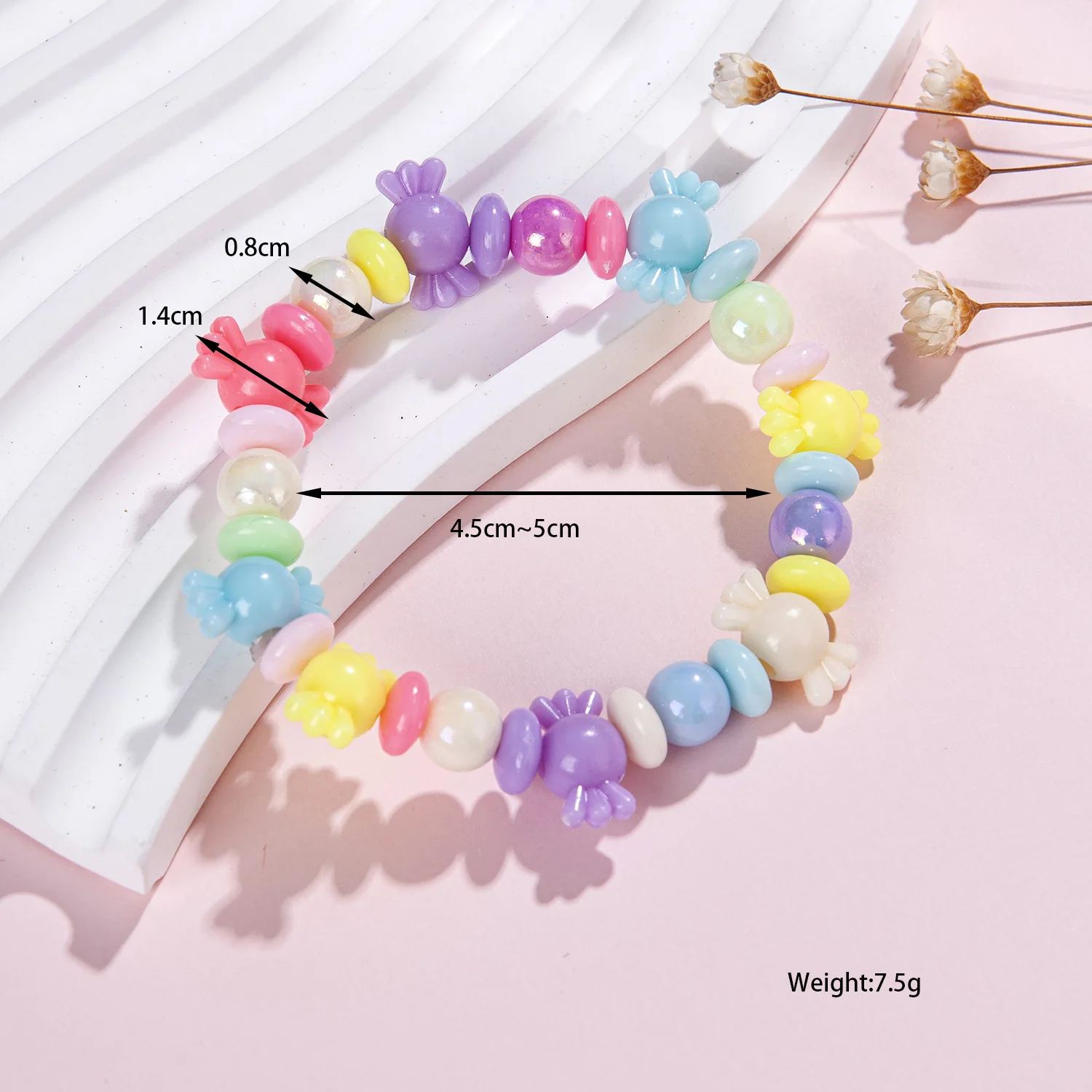 New Cute Colorful Candy Bear Heart Star Acrylic Beaded Elastic Bracelet for Girls and Children As The Best Bracelet Gift