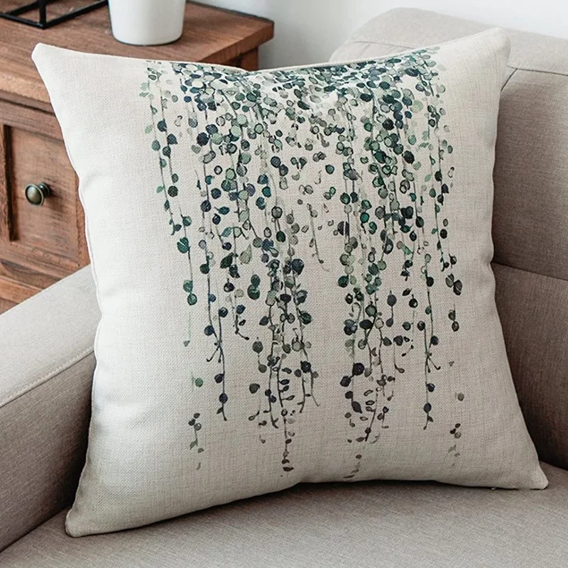 N85R-Plant โยนหมอนครอบคลุมตกแต่งผ้าฝ้ายผ้าลินินสแควร์เบาะรองนั่งกลางแจ้งโซฟาหน้าแรกหมอนครอบคลุม