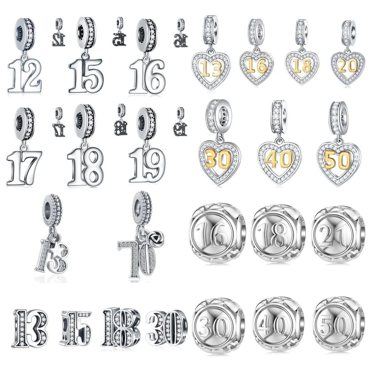 

925 Silver Number 16.18.21.40 Lucky Number, Fit European Original Bracelet DIY Birthday Jewelry Gift For Anniversary Celebration