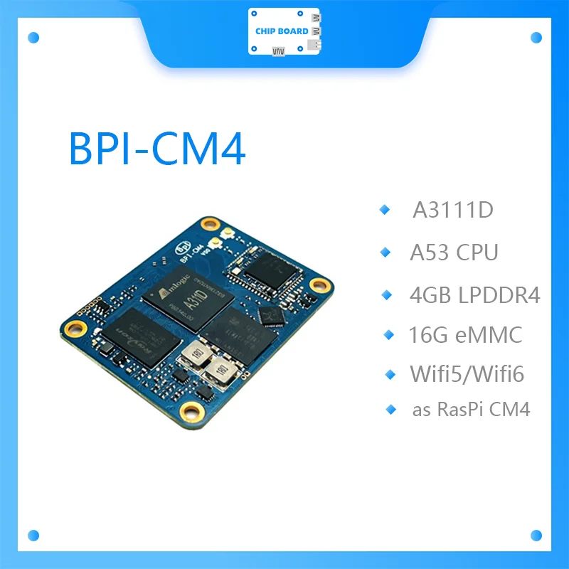 

Banana Pi BPI-CM4 Amlogic A311D Quad Core ARM Cortex-A73 4G LPDDR4 16G eMMC Minipcie 26PIN Support HDMI Output Run Android Linux