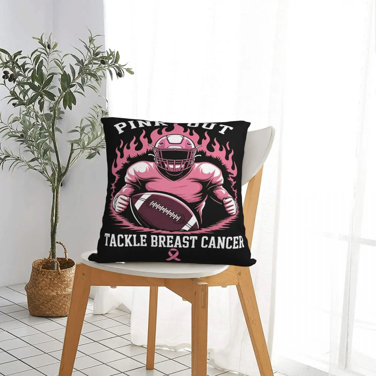 Pink Out Tackle Breast Cancer Awareness USA Football Mom Pillow Case Cushion Cover Awesome Polyester Decor Pillowcase for Seat