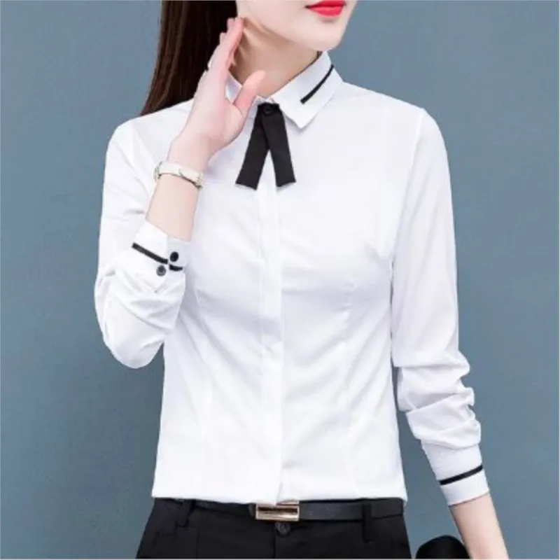 Women Shirt Classic Chiffon Blouse Plus Size Slim Long Sleeve Shirt Lady Simple Style Tops Female Clothes New Blusas NS5739