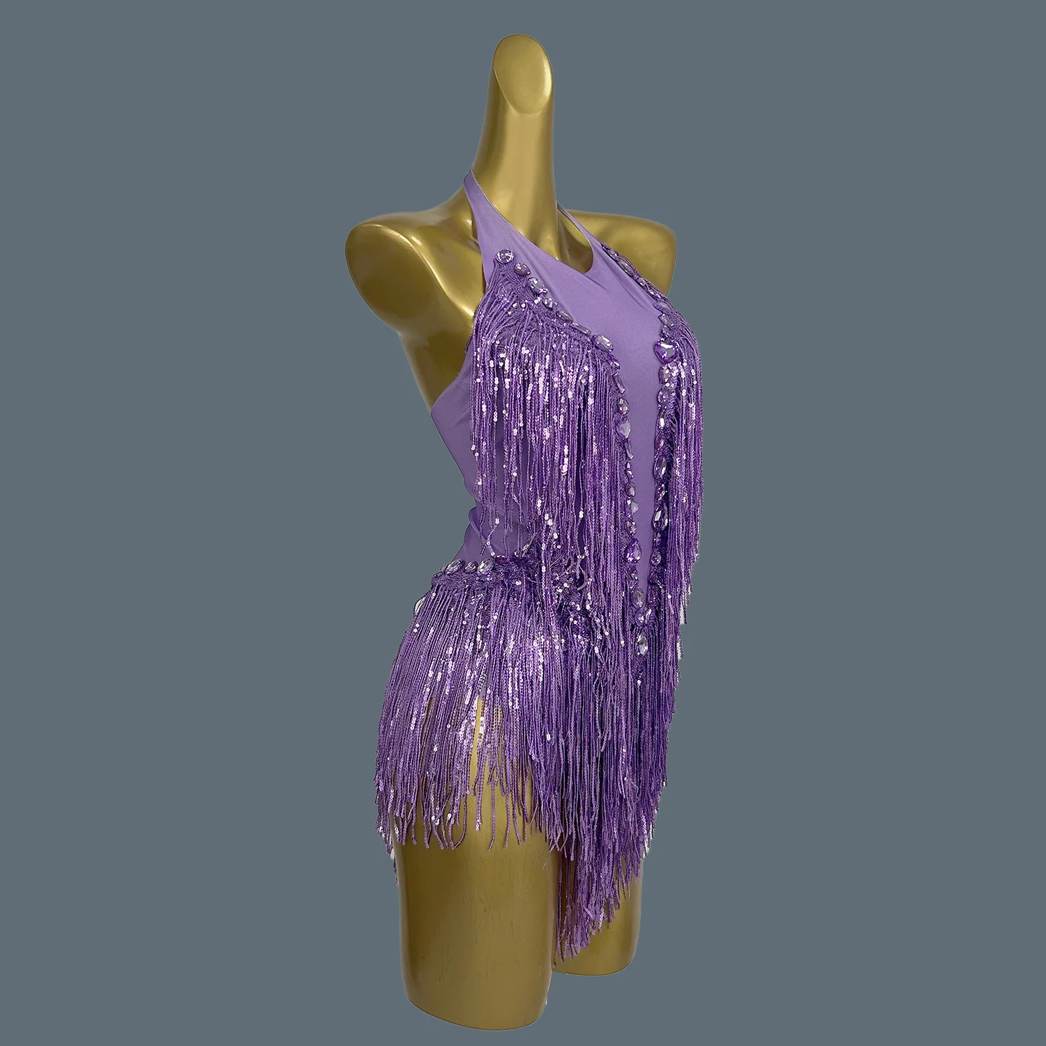 Shining Purple Fringes Luxury Diamonds Bodysuit Women Sexy Stretch Spandex Nightclub Stage Performance Dance Outfit Shuye