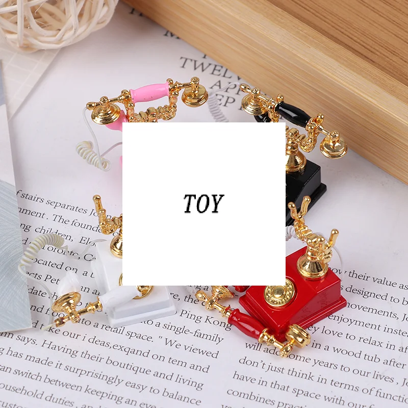 Modelo de teléfono en miniatura para casa de muñecas, teléfono giratorio Retro para decoración de muñecas, 1:12, 1 ud.