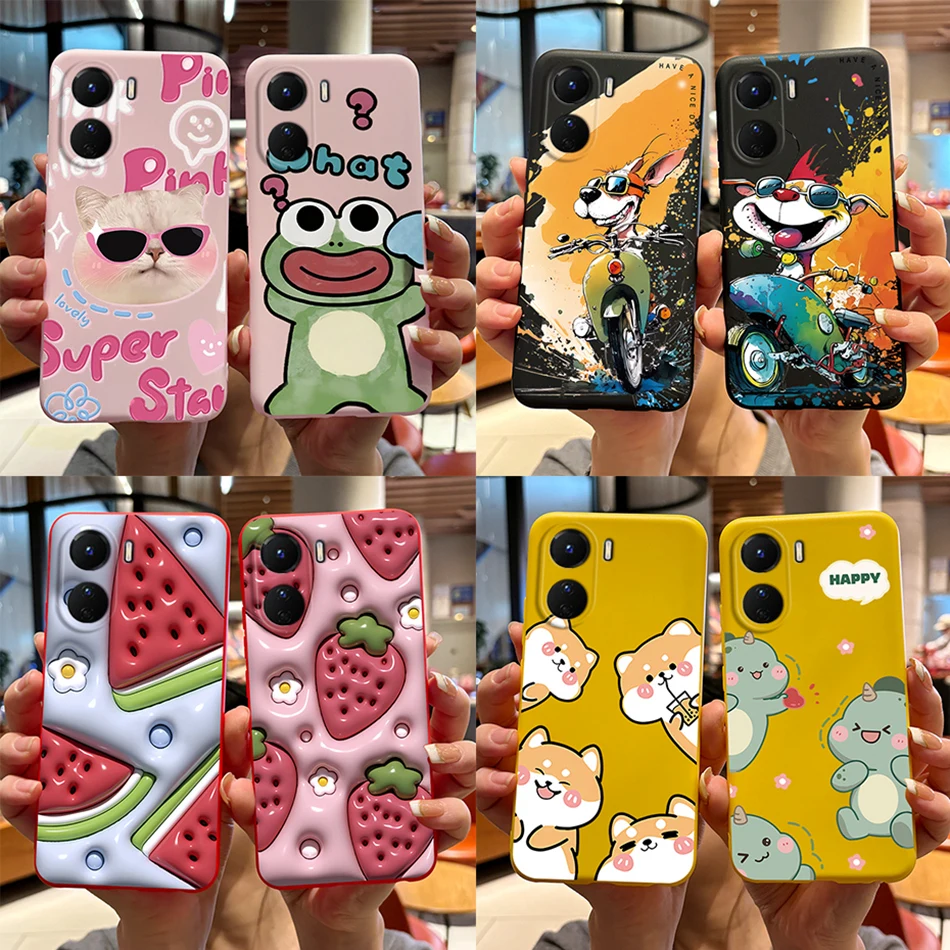 For Vivo Y16 4G V2204 Case For Vivo Y02S V2203 Phone Case Cute Bear Cartoon Frog Back Cover For Vivo Y 16 Y 02S Shockproof Funda