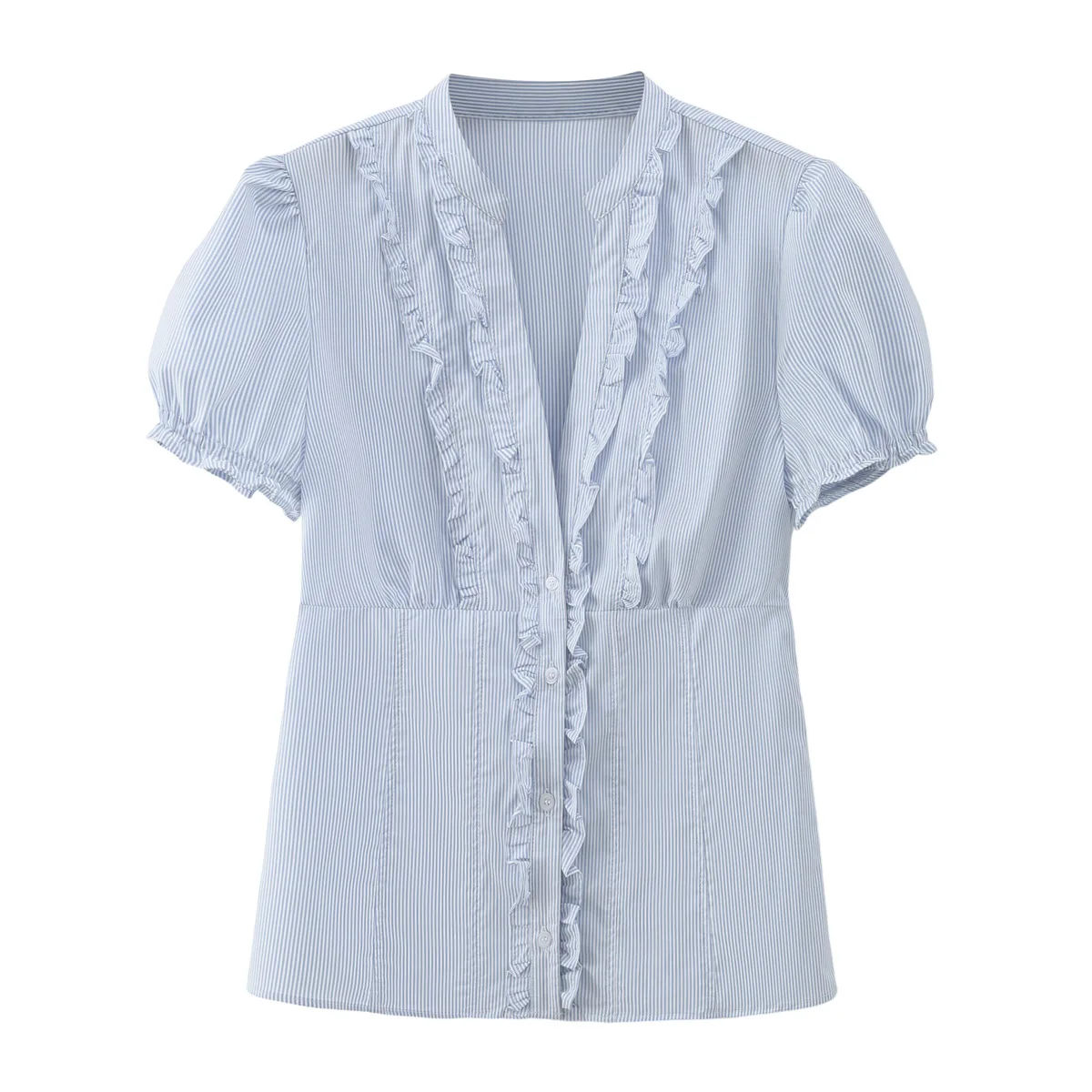 Women's Fashion Casual Puff Sleeve Layered Decorative Poplin Shirt   FEAR