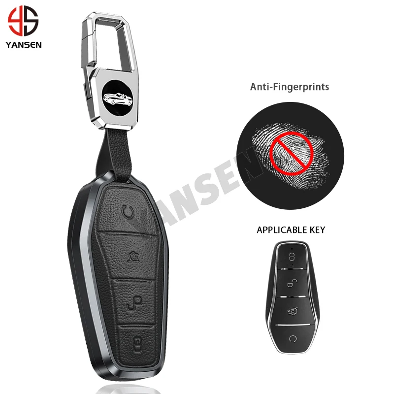 

2024 New Aluminium Alloy Leather Remote Key Cover Case For BYD Atto 3 Han EV Dolphin 4 Buttons Auto Accessories