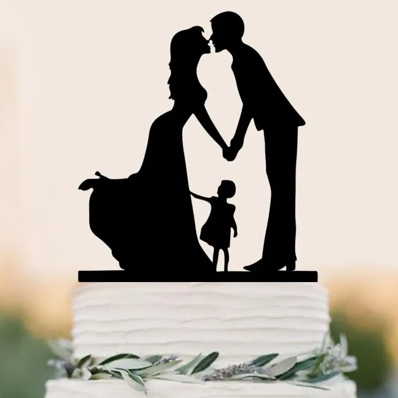 Gâteau de mariage en acrylique pour enfants, silhouette romantique de la mariée et du marié, 2 pièces