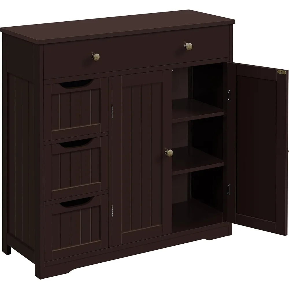 

bathroom free-standing floor cabinet, practical large storage cabinet with 4 drawers and 2 doors for kitchen, entrance area, li