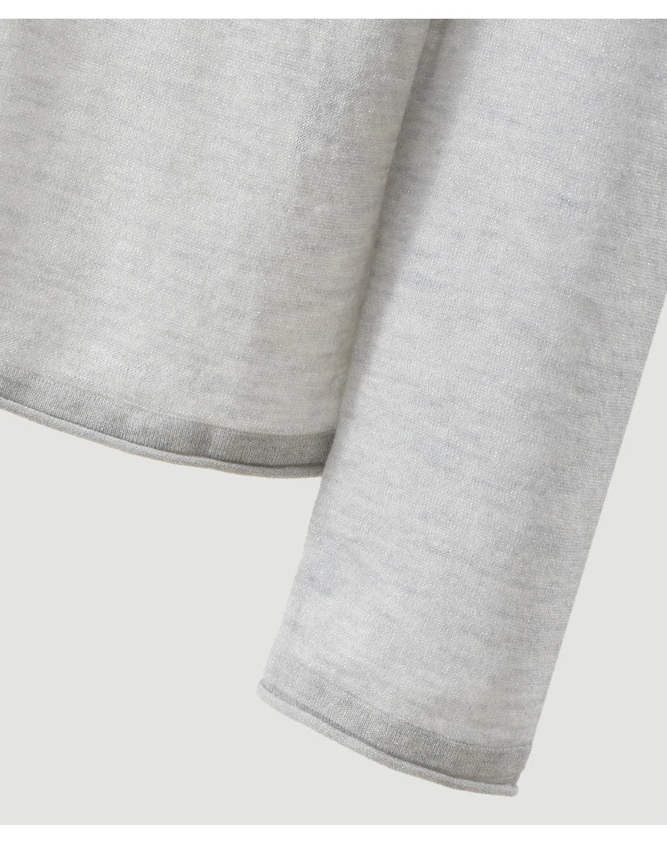BY3621712 Damen-Pullover mit Rundhalsausschnitt aus Wollmischung mit Lurex-Strick, langen Ärmeln, zentralem Kettenverschluss vorne, schmaler Passform und metallischem Glanz für den frühen Herbst. – Detail 20