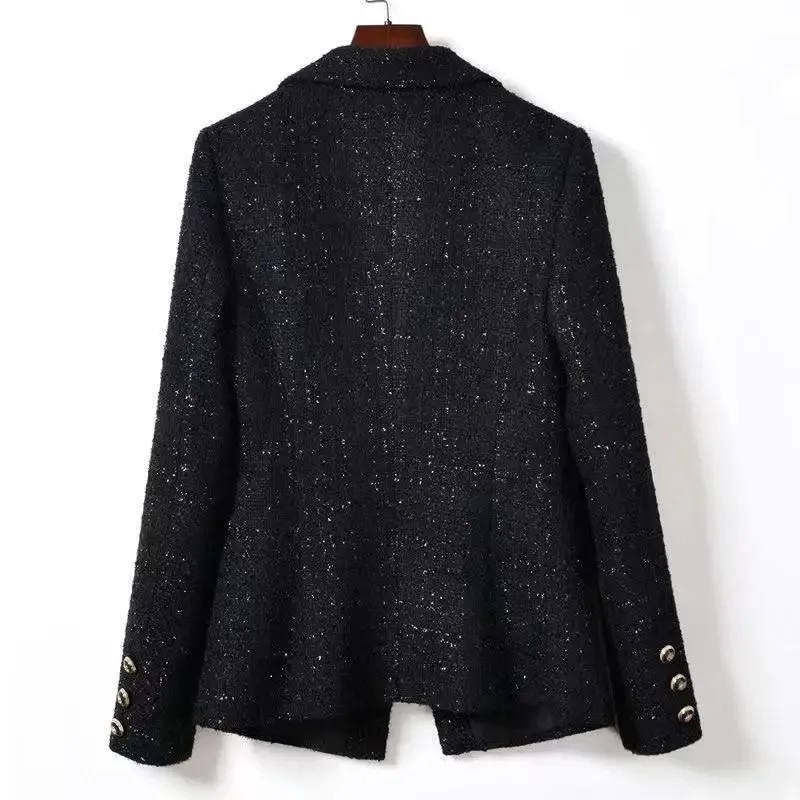 Women\'s Blazer Tops Fashion Coarse Tweed Woolen Woolen Suit Jacket Woman 2024 New Spring Autumn Casual Coat Casaco Feminino