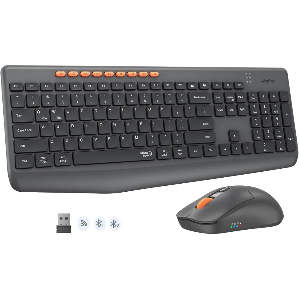 Silent Full Size Wireless Keyboard and Mouse Set, 9 Media Keys, 3200 DPI Mouse, 90% Less Noise, Windows/Mac Compatible