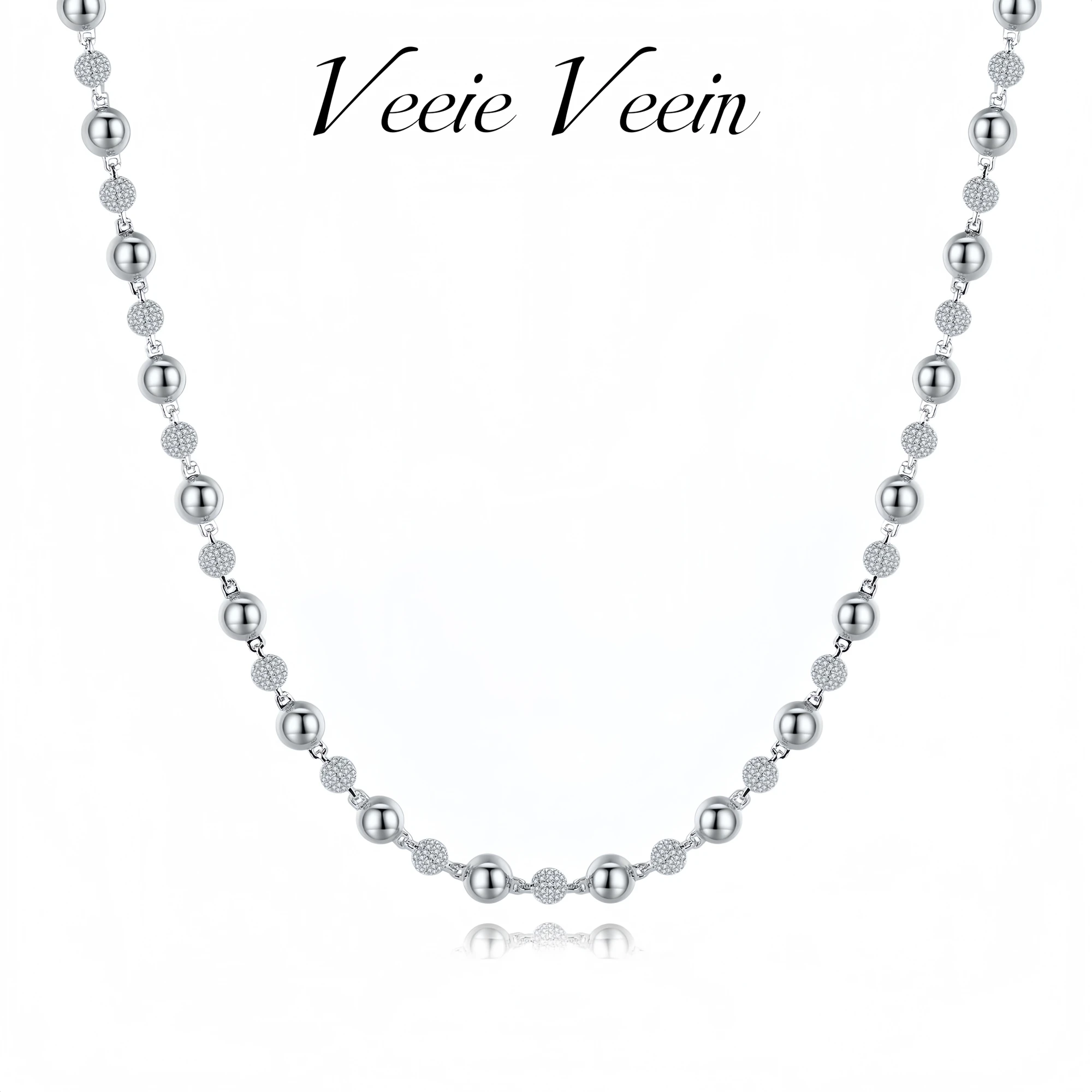 

Veeie Veein Brand S925 Sterling Silver Moissanite Necklace With Silver Round Beads Is Fashion GRA Certificate Necklace Jewelry