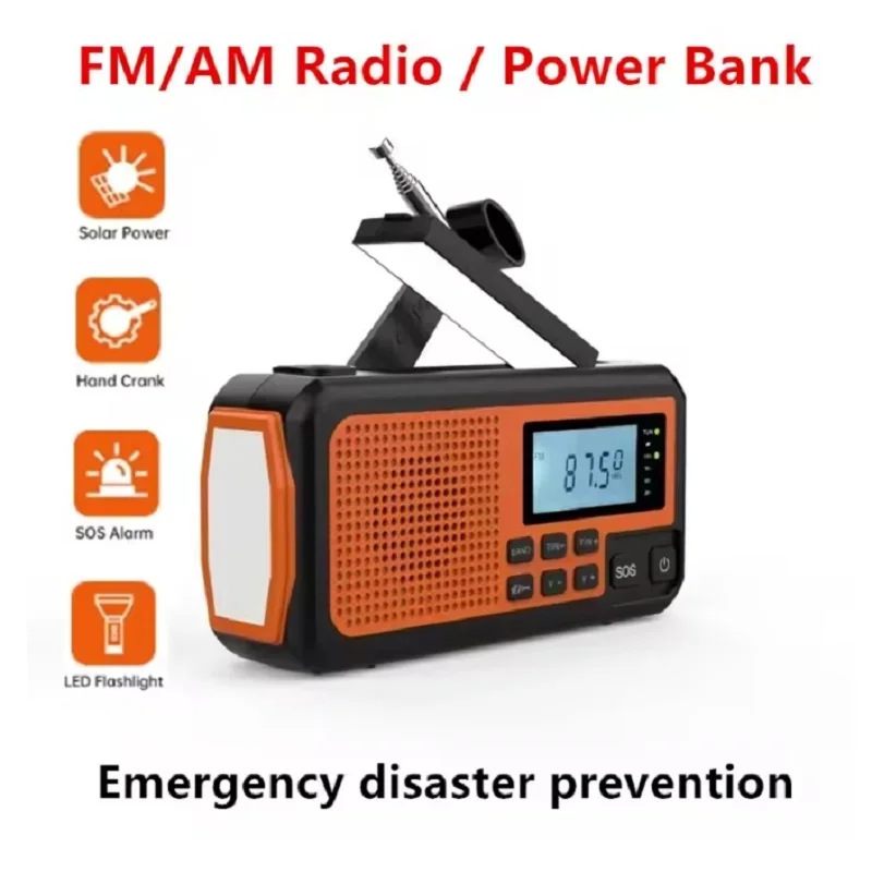 2025 Emergency Radio 4000mAh Power Bank Solar Hand Crank Radios AM/FM/NOAA Alert Portable Weather Radio SOS Alarm Survival Radio