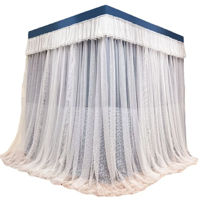 

Breathable Lace Mosquito Net Bed Curtain Integrated Bedroom Household Blackout Princess Style Triple Door Dust Mosquito Net 모기