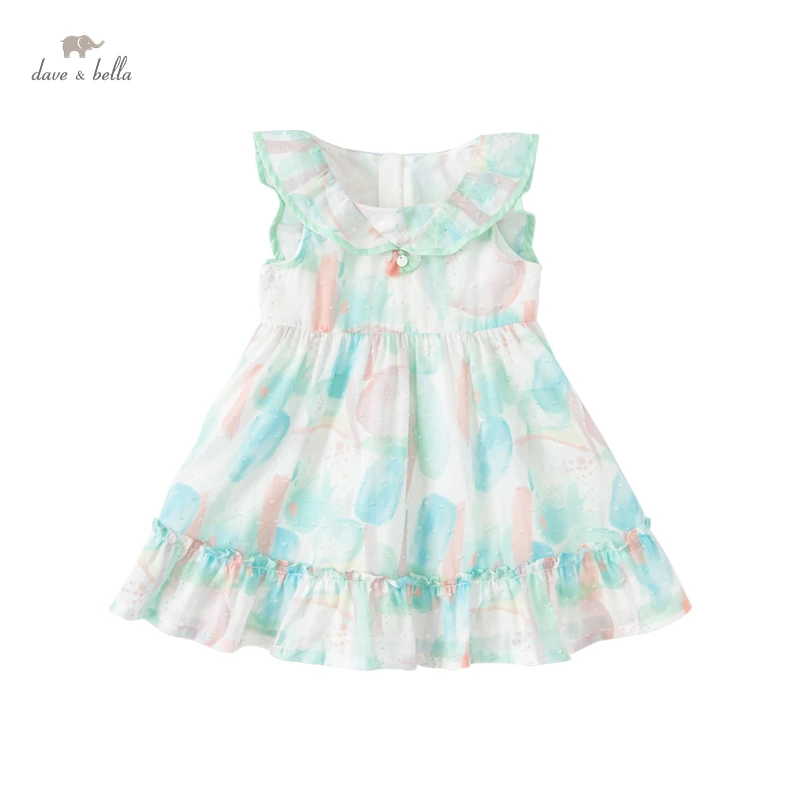 

Dave Bella Summer New Girl's Dress Watercolor Print Sleeveless Dress Princess Dress Cute Casual Clothes DB2221716