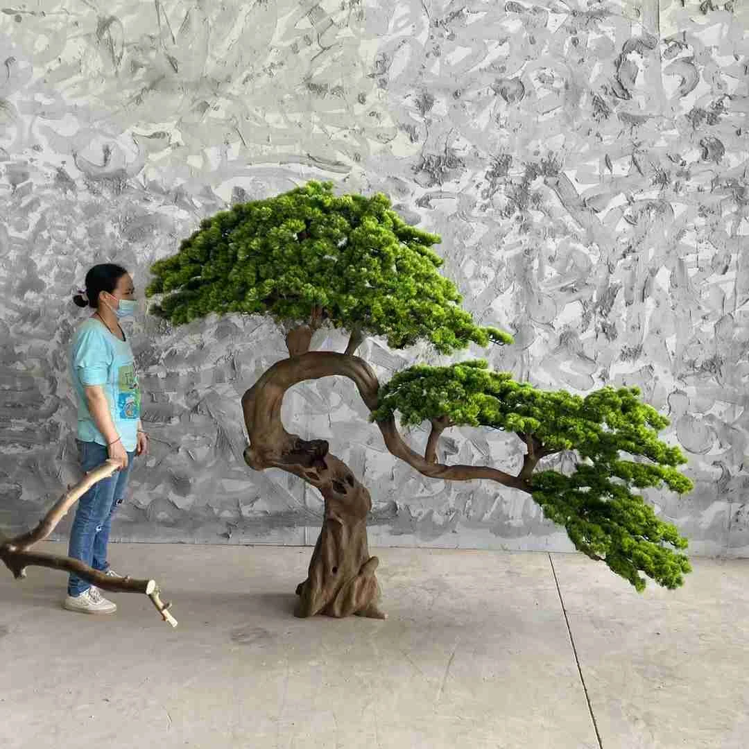 Artificial Greeting Pine Large Fake Wood Carving Fake Trees Bonsai Chinese Club Simulation Pine Lobby