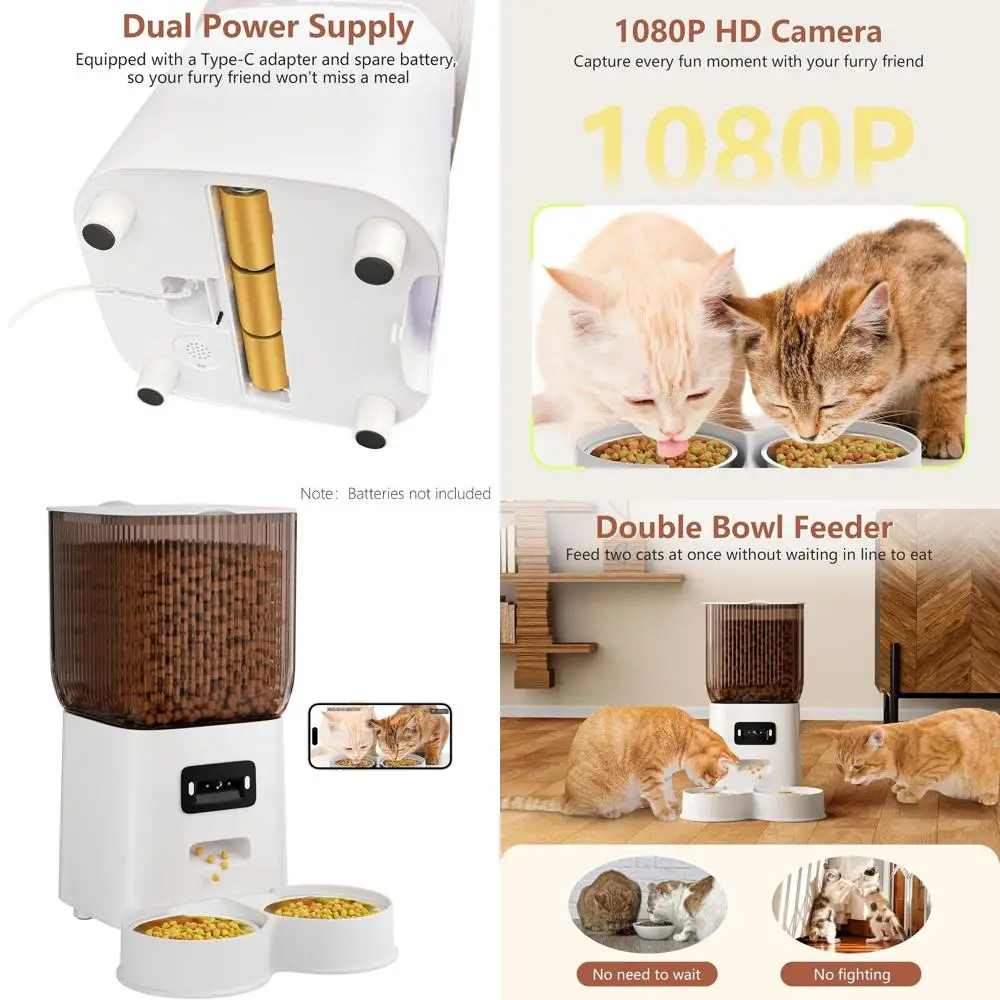 

Автоматическая кормушка для животных на 5 л с миской из нержавеющей стали и ночным видением для кошек и мелких животных