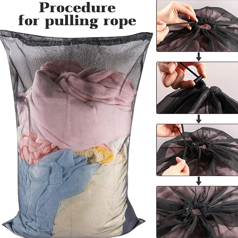 Large Size Laundry Mesh Bag Solid Color Drawstring Laundry Bag Anti-snagging Anti-deformation Mesh Clothes Washing Bag 60x90cm