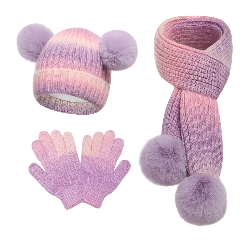 

Infant Winter Essential 3 Piece Set Hat Scarf Mittens Comfortable Fabric Pompoms Easy Matching Outfits