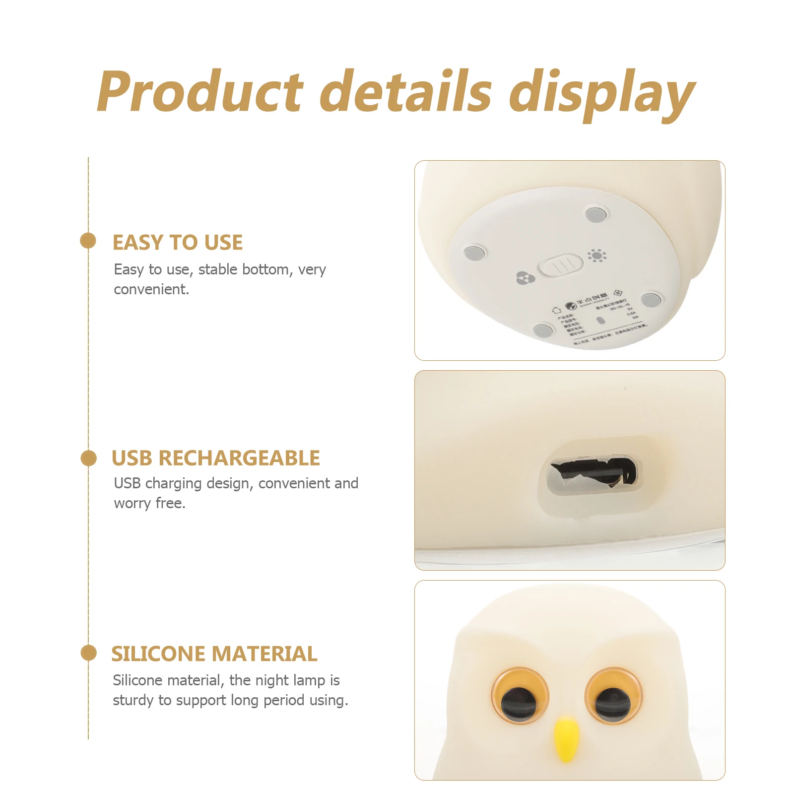 

Adorable Owl Shaped Night Light USB Powered Dimmable LED Lamp for Bedroom Living Room Office Decorative Ambient Lighting