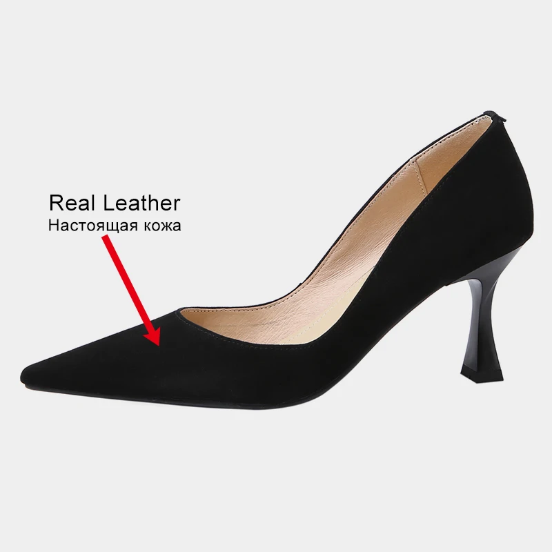 JOZHAMTA Size 33-40 Women Pumps Real Leather Sexy Solid High Heels Sheos For Women Pointed Toe Thin Heel Party Ladies Fashion