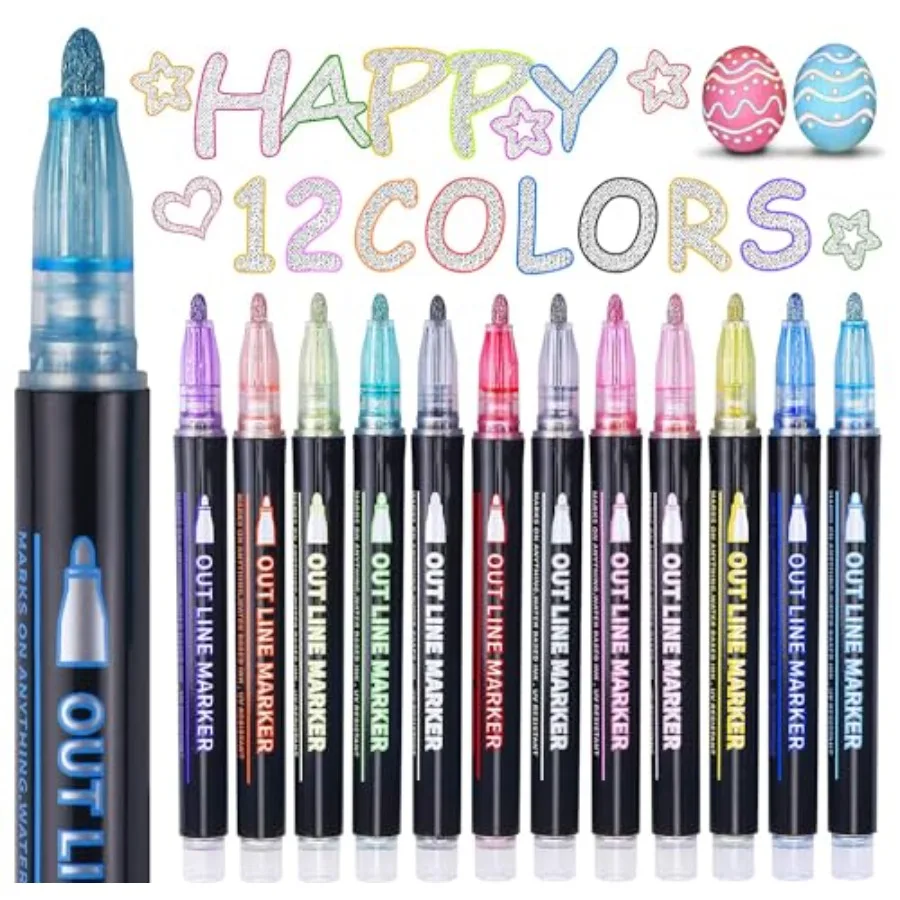 

Outline Glitter Markers, Teen Girl Gifts Trendy Stuff, Art Supplies for 6-8 9-12, Crafts for Girls 8-12, 12 Self Outline Metall