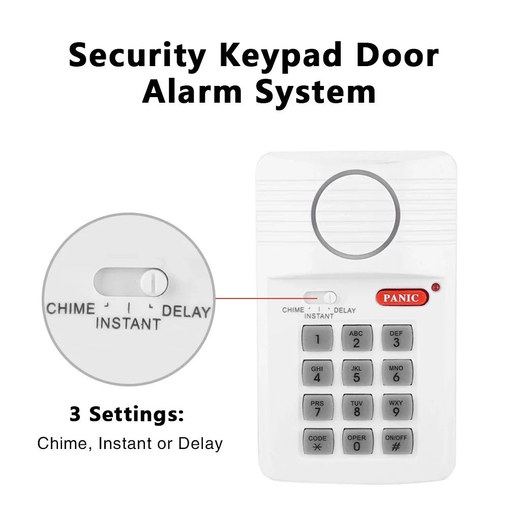 Security Keypad Door Alarm System 3 Settings with Panic Button for Garage Alarm Systems Home Office