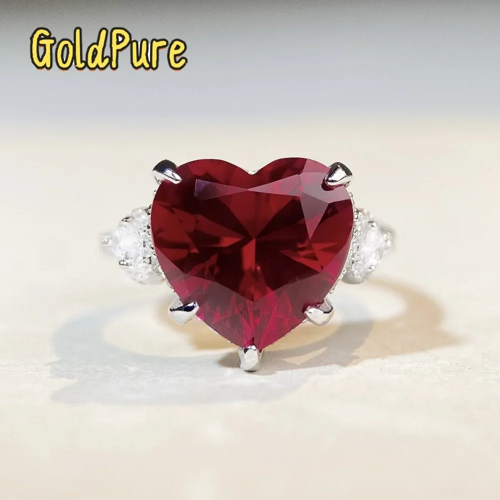 

Роскошное кольцо Goldpure из цельной платины PT950 с красным муассанитом в форме сердца, женское, 2 карата, с бриллиантом