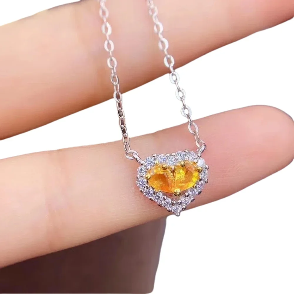 

KJJEAXCMY-925 Sterling Silver Necklace Women, Fine Jewelry, Natural Yellow Sapphire, Female Necklace, Miss Girl, Popular, New