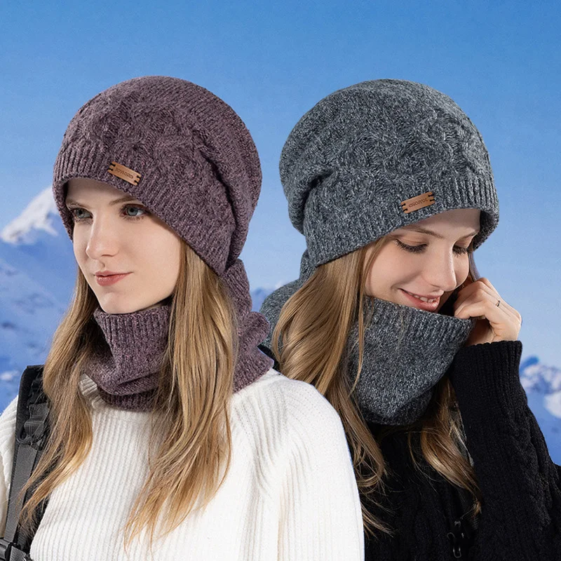winter-hat-scarf-set-for-women-outdoor-cycling-warm-knitted-hats-plus-velvet-scarves-ear-protection-beanie-ski-accessories