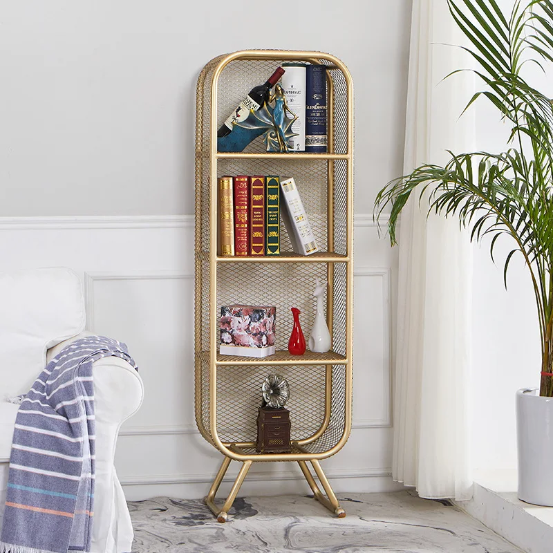 

Nordic wrought iron bookshelf floor-to-ceiling simple shelf shelf bedroom cabinet light luxury storage cabinet multi-layer book