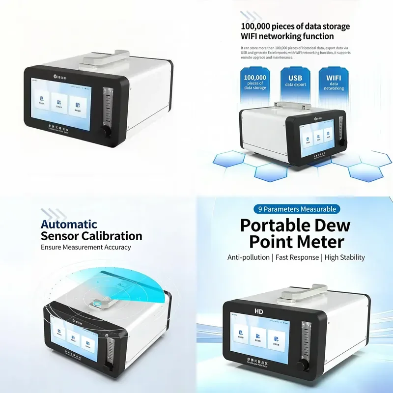 Portable Intelligent Dew Point 100,000 Data Storage Auto-Calibration High Accuracy Sound+Light Alarm 24V Battery