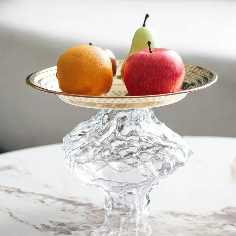 Wrinkle Glass Fruits Bowl Gold Plated Storage Tray Breakfast Dinner Plates Hotel Restaurant Fruit Plate Home Dessert Cutlery