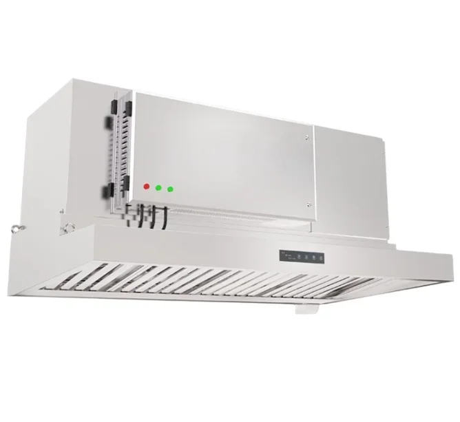 Stainless Steel Equipment Island Range Hood In Commercial Kitchen Restaurant With Extractor Range Cooker Hood