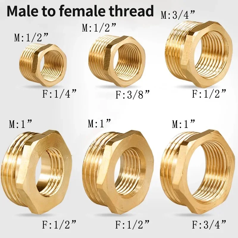 

Brass Hex Bushing Reducer Pipe Fitting F To M Threaded 1/8 1/4 3/8 1/2 3/4 Reducing Copper Water Gas Adapter Coupler Connector