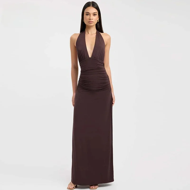 

2026 Sexy Maxi Long Dress Women Elegant Club Evening Party Dresses 2025 Summer Deep V Neck Backless Tunic Bandage Bodycon Robe