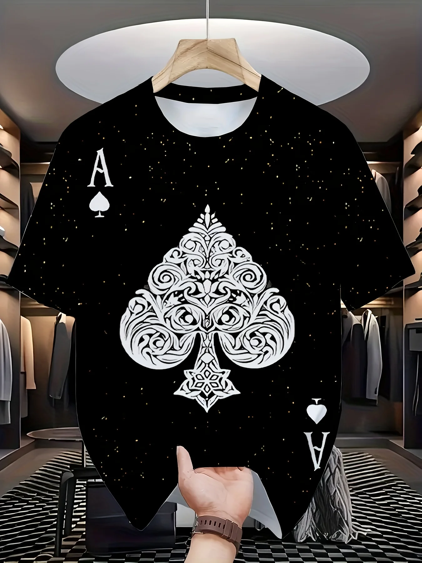 

Мужская футболка больших размеров с 3D принтом, модный дизайн карты Spade A Poker, летняя уличная одежда, повседневный топ для вечеринок на открытом воздухе, полиэстер 95%