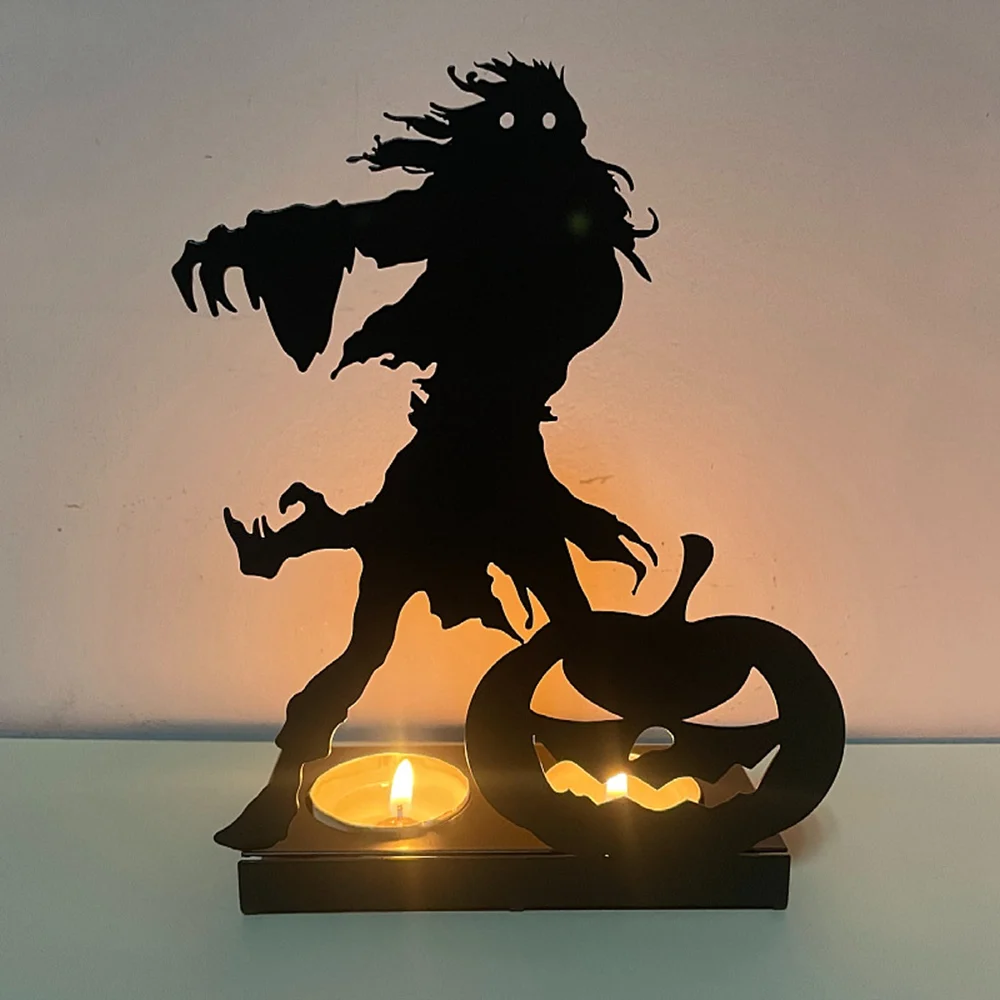 Halloween prop decoration iron pumpkin candlestick ornaments skull candle Shadow Caster Novelty Candlestick ornament decoration