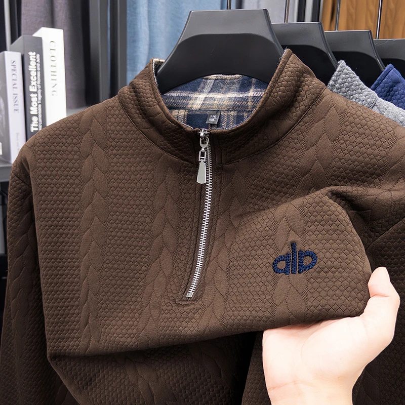 

Designer Original Men's Long Sleeve Knitted Pullover Half Zip Stand Collar Soft Warm Casual Classic Fashion Autumn Winter Men's