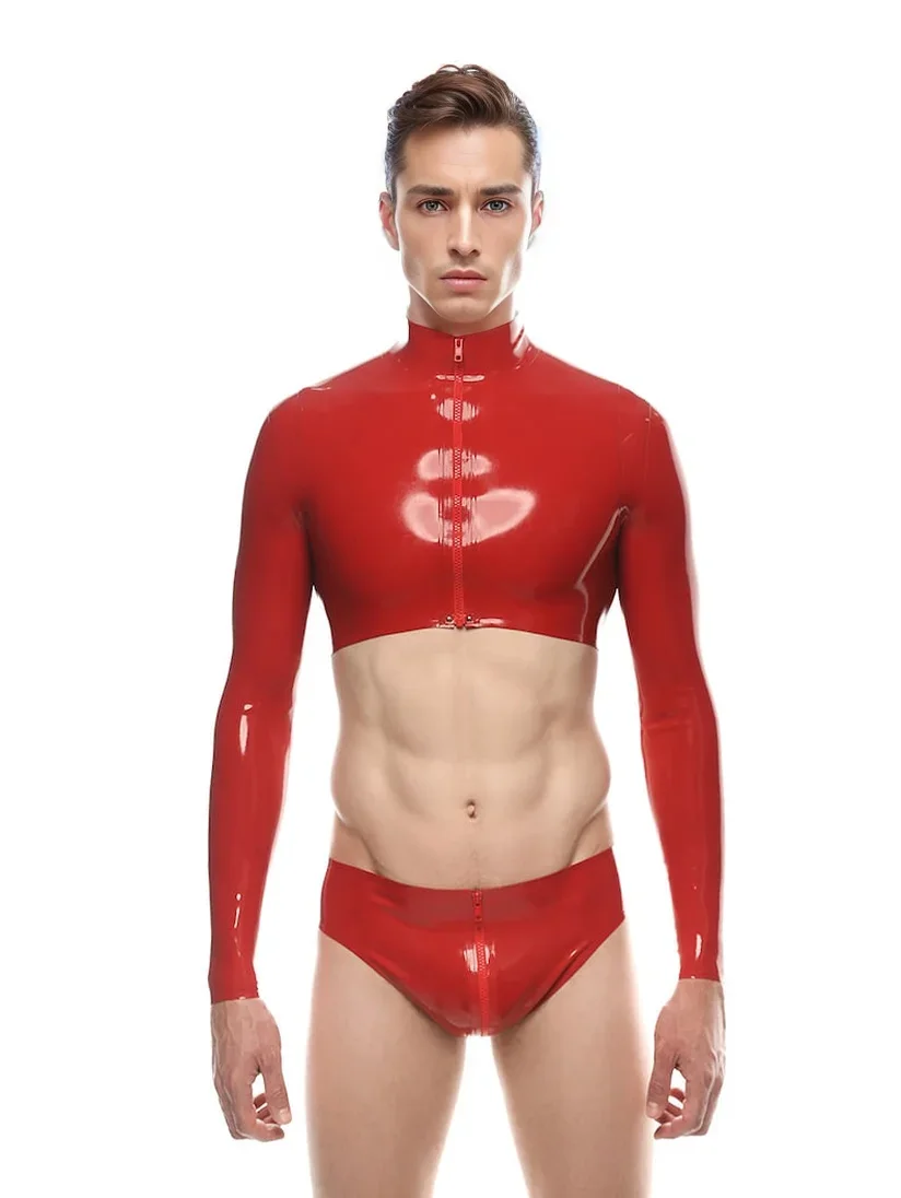 men fetish Latex Top Express Yourself Boldly with This Vibrant and Unique Latex Top and Briefs Set Lingerie: Be Seductive  Sheer